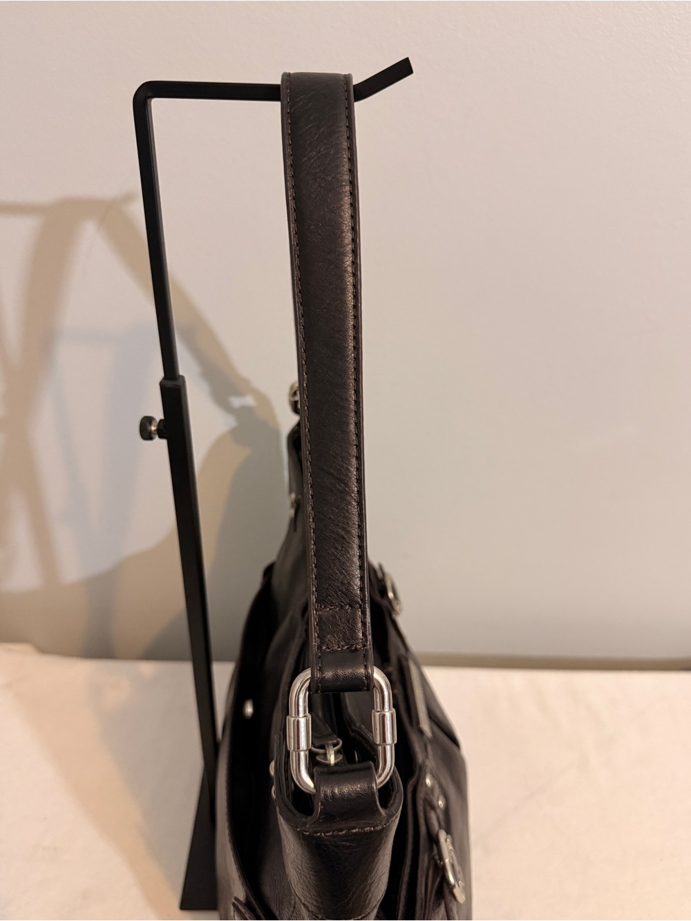 Etienne Aigner Black Leather Hobo Shoulder Bag Buckle Accents Y2K - Picture 9 of 16